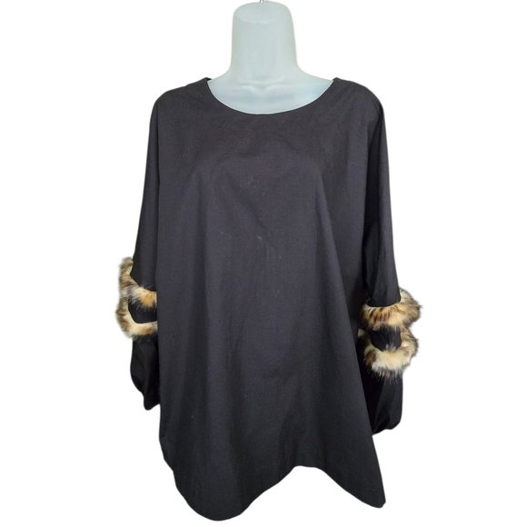 Zara Black Blouse with Faux Fur Trim - Picture 1 of 6